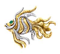 Estate 0.50ct Diamond Two Tone Gold Fish Pin