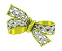 Estate 0.80ct Diamond Gold Bow Pin