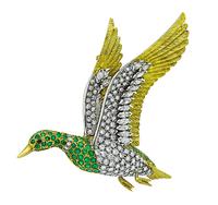 Estate E. Wolfe 4.00ct Diamond 1.80ct Emerald Duck Pin