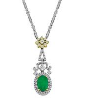 Estate 4.00ct Emerald 4.40ct Yellow and White Diamond Pendant Necklace