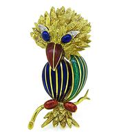 Vintage Enamel Gold Bird Pin