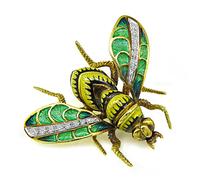 Estate Diamond Enamel Queen Bee Pin