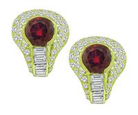 Estate 5.00ct Garnet 1.75ct Diamond Gold Earrings