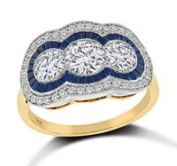 Estate GIA Certified 0.54ct Center Diamond 0.64ct Side Diamond Gold Ring