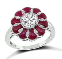 Estate GIA Certified 0.93ct Diamond Ruby Engagement Ring