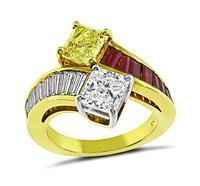 GIA Certified 0.94ct Diamond 1.01ct Fancy Yellow Diamond Ring