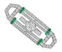 Estate GIA Certified 0.98ct Center Diamond 2.00ct Side Diamond Emerald Pin