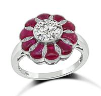 Estate GIA Certified 1.02ct Diamond Ruby Engagement Ring