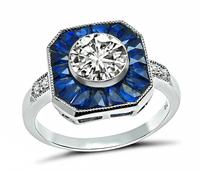 Estate GIA Certified 1.13ct Diamond Sapphire Engagement Ring