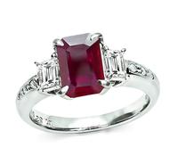 Estate GIA 1.32ct Burma Ruby 0.38ct Diamond Engagement Ring