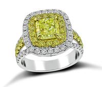 Estate GIA Certified 1.51ct Fancy Yellow Diamond Engagement Ring