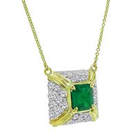 Estate GIA 1.79ct Colombian Emerald Diamond Necklace