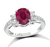 Estate GIA Certified 2.07ct No Heat Ruby 0.59ct Diamond Engagement Ring