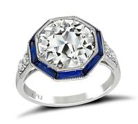 Estate GIA Certified 3.07ct Diamond Sapphire Engagement Ring