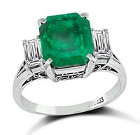 1950s GIA Certified 3.34ct Colombian Emerald 0.72ct Diamond Engagement Ring