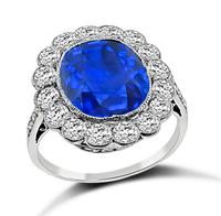 Vintage GIA Certified 7.00ct No Heat Sapphire 1.00ct Diamond Engagement Ring