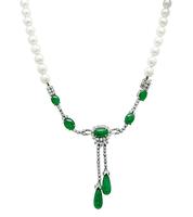 Estate Marsh's GIA Certified A Type Fei Cui Jade 2.00ct Diamond Pearl Necklace