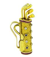 Estate Multi Color Gemstone Gold Golf Bag Pin