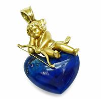 Estate Lapis Gold Cupid Pendant