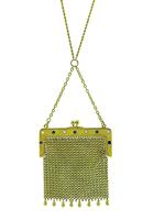 Estate Diamond Sapphire Gold Mesh Purse Necklace