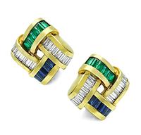Estate Krypell 2.00ct Diamond 0.95ct Emerald 0.85ct Sapphire Earrings
