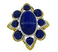 Vintage 2.50ct Diamond Lapis Gold Pin / Pendant