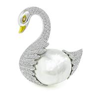 Estate 2.00ct Diamond Mabe Pearl Gold Swan Pin