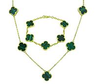 Malachite Gold VCA Alhambra Style Bracelet and Necklace Set