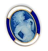 Estate Mother of Pearl Lapis The Girl Cameo Pin / Pendant
