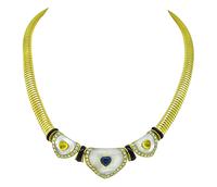Estate 2.00ct Diamond Mother of Pearl Sapphire Citrine and Onyx Gold Heart Necklace