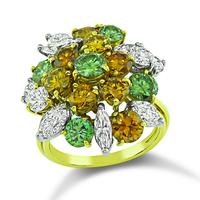 state 2.00ct Diamond 3.20ct Natural Fancy Color Yellow Orange and Green Diamond Cocktail Ring