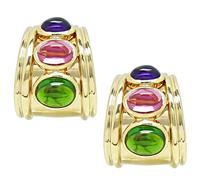 Estate 12.00ct Peridot Pink Tourmaline and Amethyst Earrings
