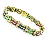 Estate 1.50ct Diamond 4.40ct Multi Color Precious Gemstone Gold Bracelet