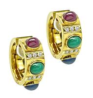 Estate 6.00ct Multi Color Precious Gemstone Diamond Gold Earrings
