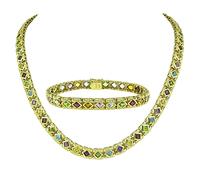 Estate 22.00ct Multi Color Gemstone Gold Bracelet and Necklace Set