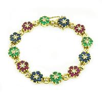 Estate 0.70ct Diamond Multi Color Precious Stone Gold Bracelet