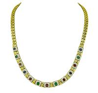 Estate 6.50ct Multi Color Precious Stone Gold Necklace
