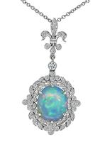 Estate Opal 0.40ct Diamond Pendant Necklace