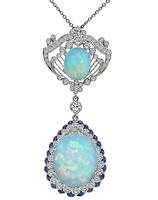 Estate Opal 1.64ct Diamond Sapphire Gold Pendant