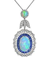 Estate 15.04ct Opal 4.15ct Sapphire 1.83ct Diamond Pendant Necklace