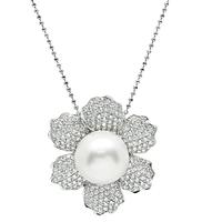 Estate 4.00ct Diamond Pearl Flower Pendant Necklace