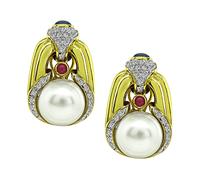 Estate Pearl 1.00ct Diamond Gold Earrings