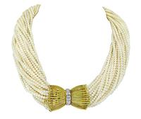 Estate Diamond 30 Strands Pearl Necklace