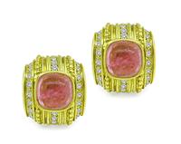 Estate 10.00ct Pink Tourmaline 1.50ct Diamond Gold Earrings