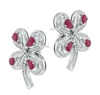 Estate 4.00ct Ruby 4.50ct Diamond Flower Earrings