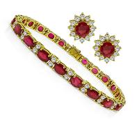 Estate 20.00ct Ruby 2.50ct Diamond Bracelet and Earrings Set