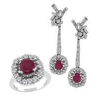 Estate 4.00ct Ruby 3.25ct Diamond Ring and Earrings Set