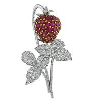 Estate 13.00ct Ruby 1.50ct Diamond Strawberry Pin