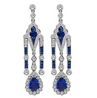 Estate 6.46ct Sapphire 3.19ct Diamond Chandelier Earrings