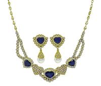 Estate 9.00ct Sapphire 7.00ct Diamond Heart Necklace and Earrings Set